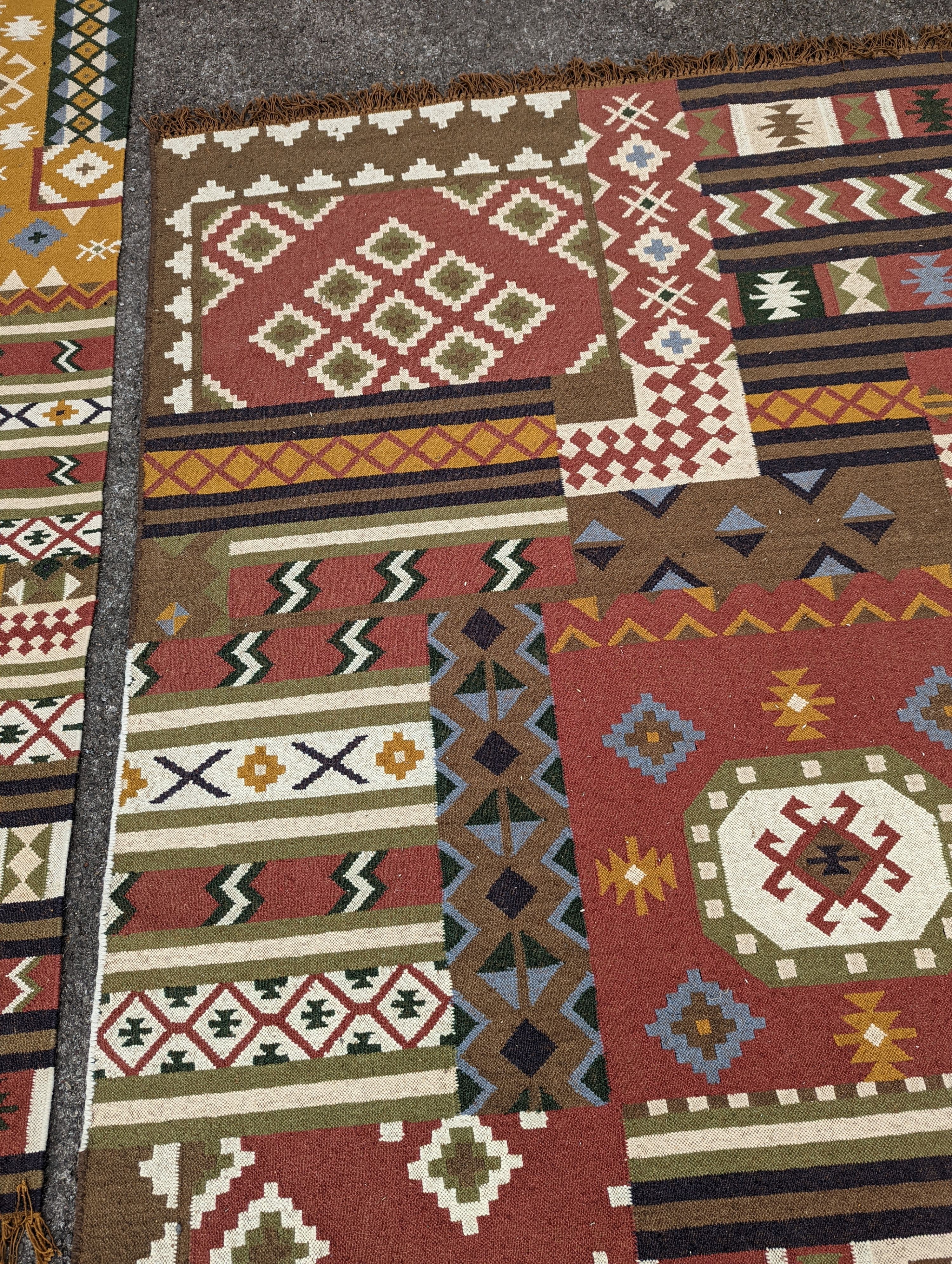 Three assorted Kilim flatweave carpets and rugs, 290 x 200cm, 240 x 170cm, 200 x 140cm